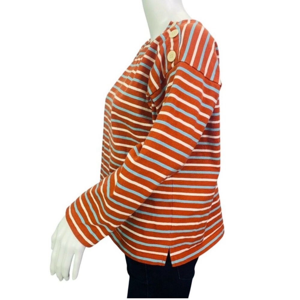 J Crew Womens Boatneck Top in Striped Mariner Cloth Orange Blue Button Size M - Picture 6 of 9